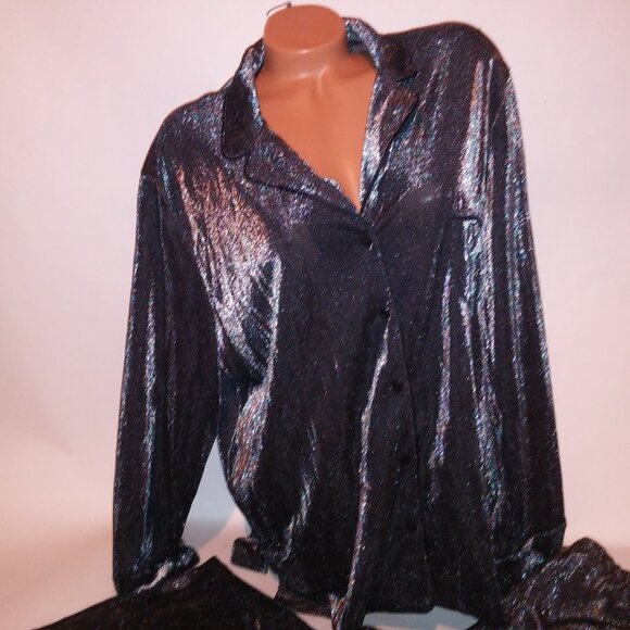 Victoria Secret Sleepwear Set Top & Bottom Black Silver Pajama Long Sleeve Pants - Picture 4 of 10